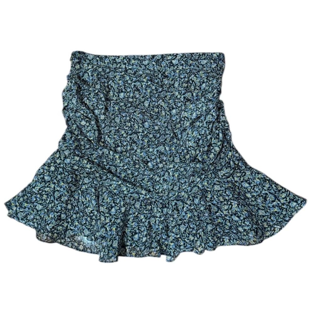 Veronica Beard Navy Blue Ditsy Floral Ruffle Hem Mini Skirt Sz 10 Summer Flirty